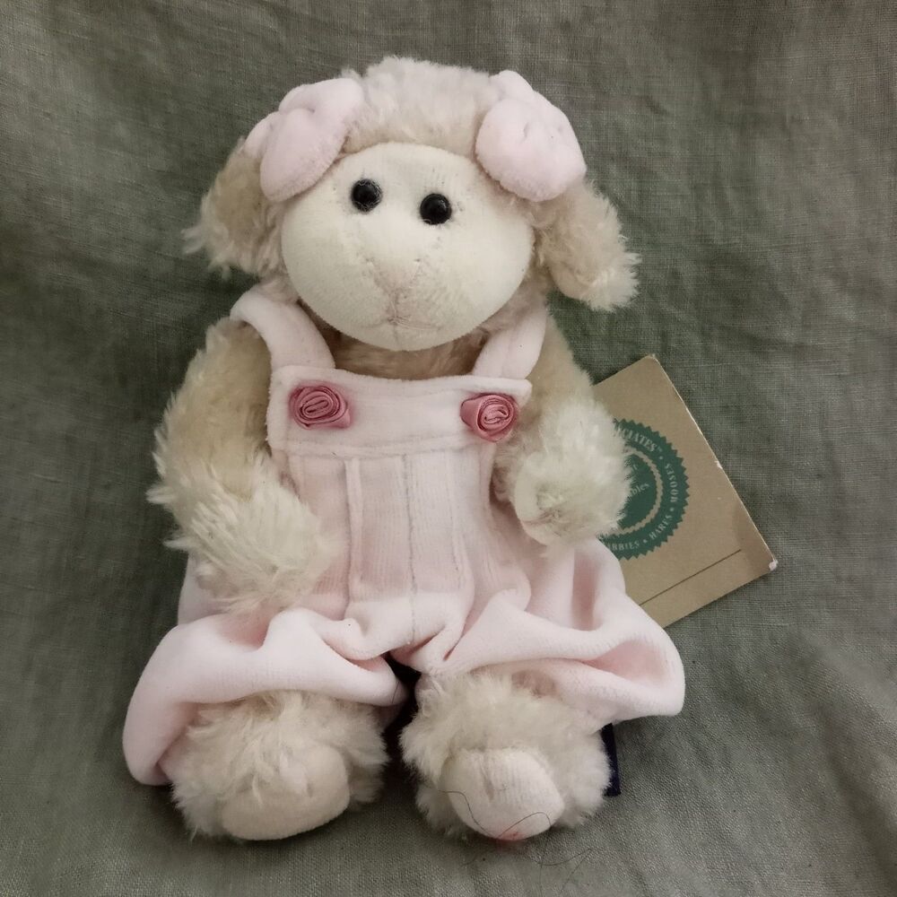 Boyds Bears White Lamb Pink Velvet Overalls NWT  8" Elspethe Ewe Plush Stuffed